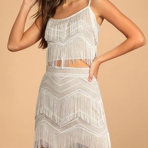 White sequins fringe 2 piece